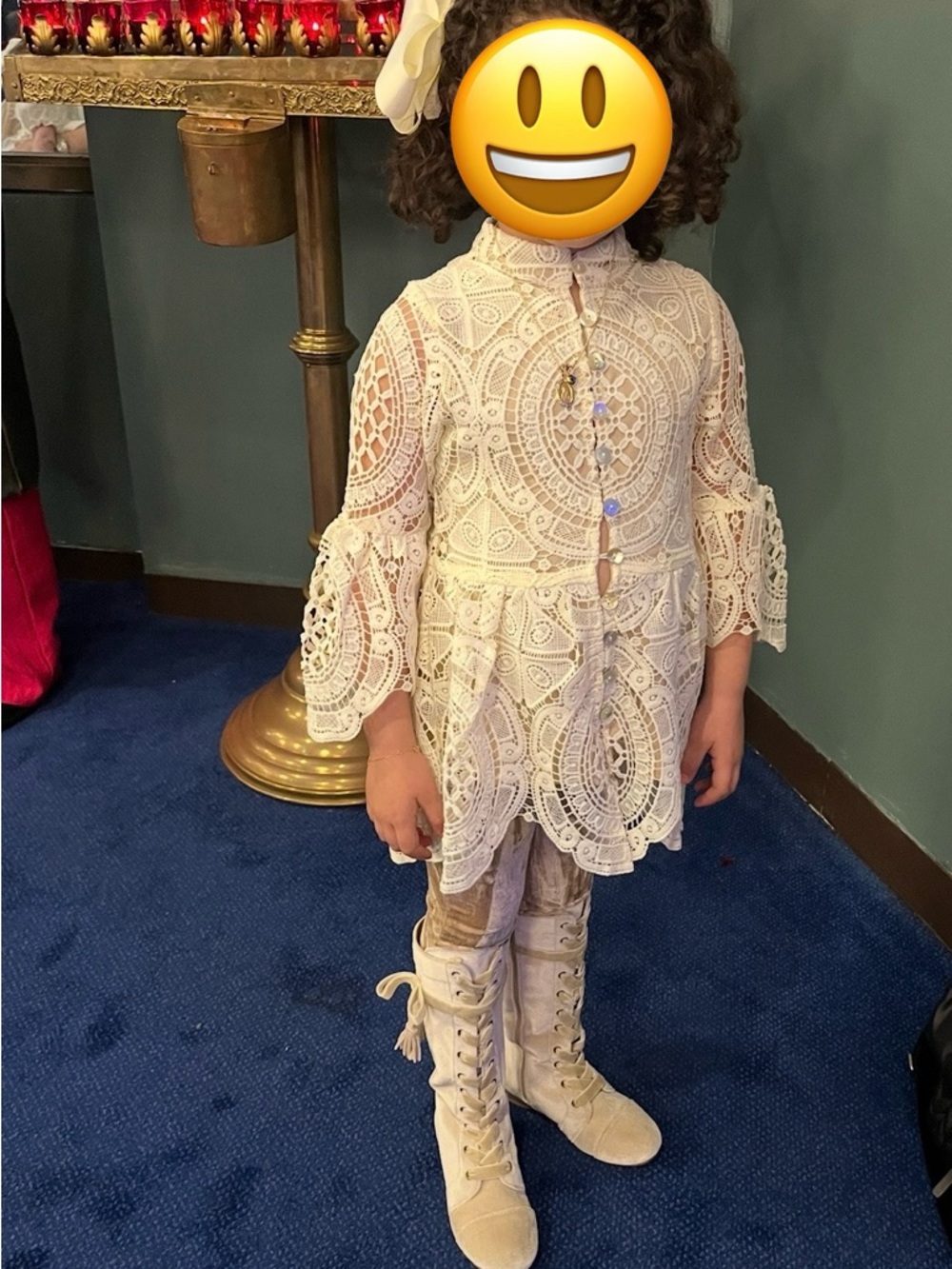 Joyfolie Cream Crochet Button-Front duster